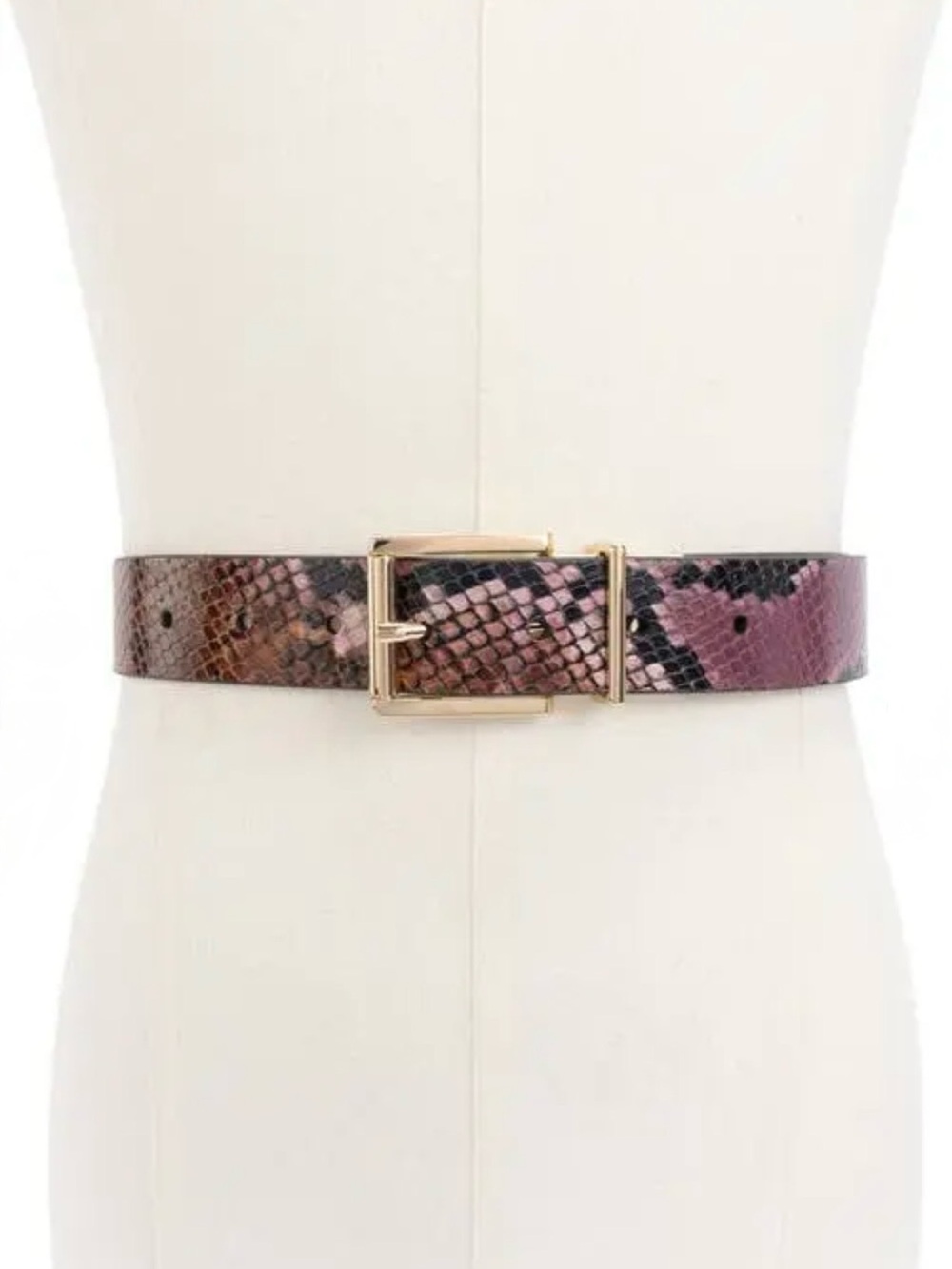 KATE SPADE New Reversible Leather Belt Snake Python Pattern Purple Brown Medium